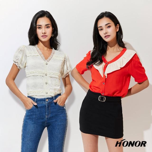 【HONOR 山形屋】四款寬鬆蕾絲圖騰質感上衣組合-紅/圓點/杏/圖騰(多款多色xmomo獨家款)