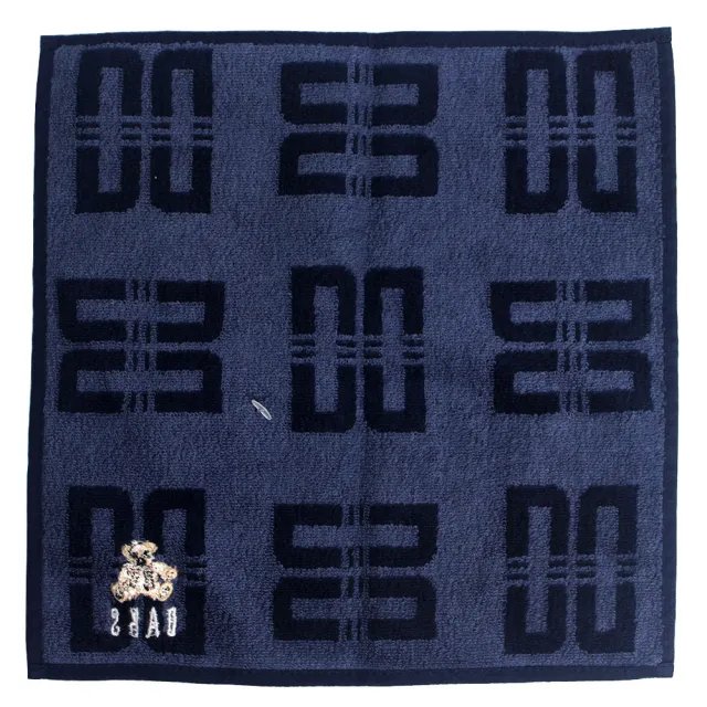 【DAKS】雙D繡紋純棉材質方巾(深藍)
