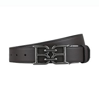 【BALLY】BALLY B CHAIN簡約簍空雙B LOGO 紋路設計牛皮扣式雙麵皮帶(寬版/深巧克力x黑)