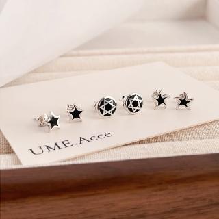 【UME.Acce】母親節禮物 黑色滴膠星星純銀耳環(S925純銀 耳環 純銀 全純銀 純銀耳環 星星 星星耳環 海星耳