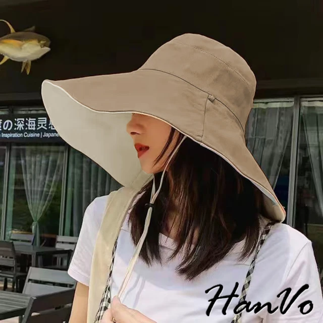 HanVo 現貨 時尚大帽檐防曬漁夫帽(夏日遮陽百搭氣質 韓系配件 女生配件 8183)