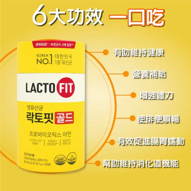 【韓國鍾根堂】LACTO-FIT GOLD升級版 益生菌 大童及成人款(5入組-共250包)