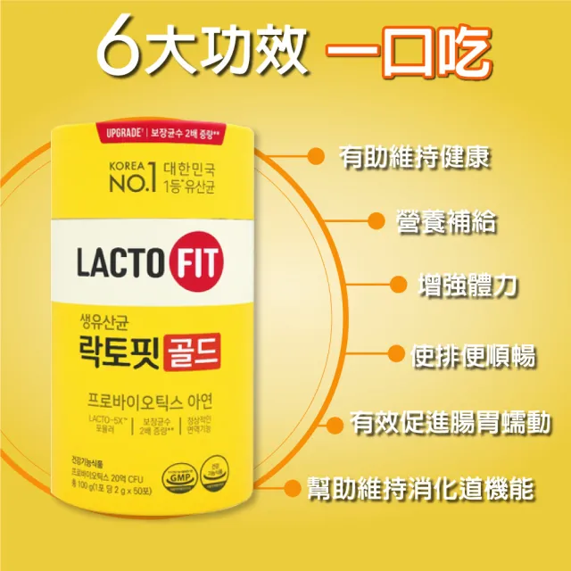 【韓國鍾根堂】LACTO-FIT GOLD升級版 益生菌 大童及成人款(6入組-共300包)