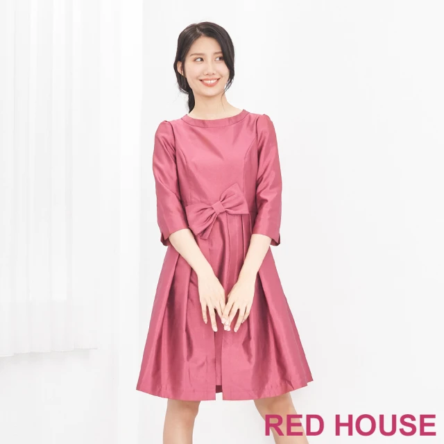 RED HOUSE 蕾赫斯 光澤感蝴蝶結派對洋裝(粉橘色)