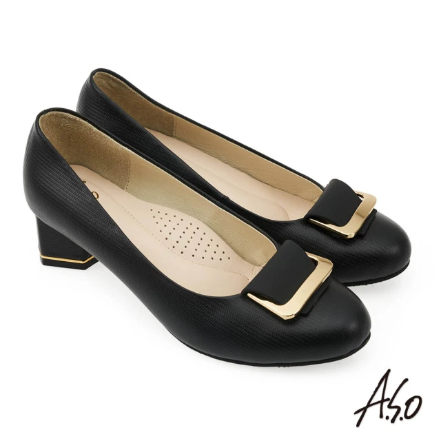 A.S.O 阿瘦集團 A.S.O窩心系列壓紋真皮質感簡約高跟鞋(黑色)