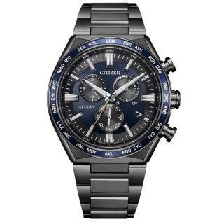 【CITIZEN 星辰】GENT’S 超級鈦 萬年曆 光動能電波計時腕錶-黑(CB5967-66L)