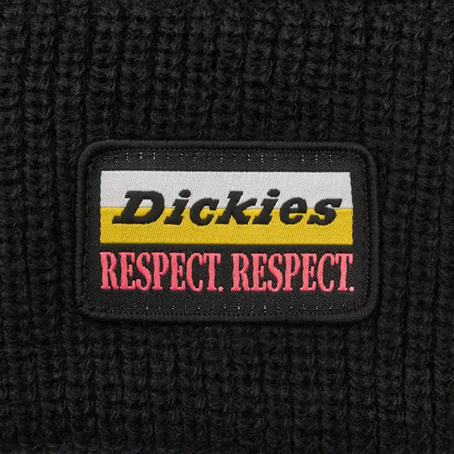 【Dickies】BCA 聯名－男女款黑色撞色刺繡織標舒適柔軟反摺毛帽｜DK012225BLK