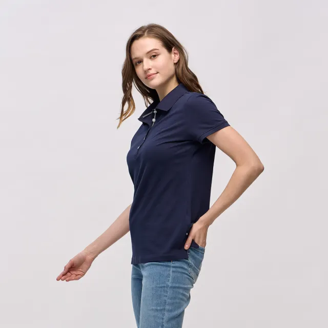 【NAUTICA】女裝 經典帆船刺繡LOGO短袖POLO衫(深藍色)