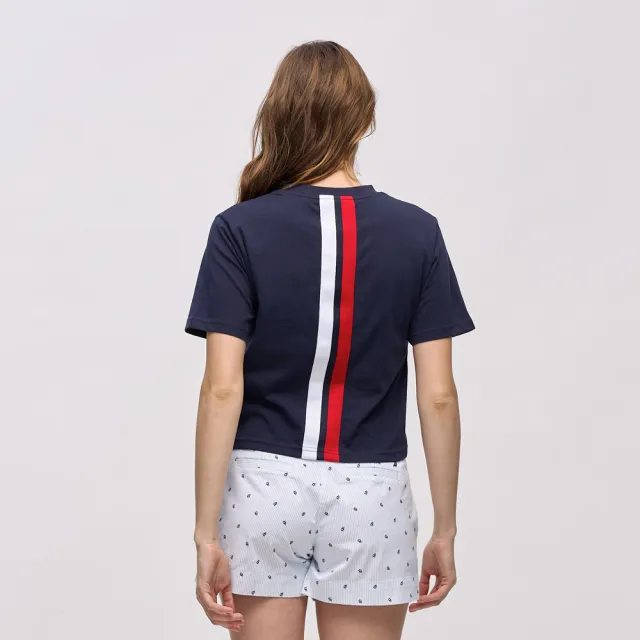 【NAUTICA】女裝 經典帆船刺繡LOGO短版T恤(深藍)