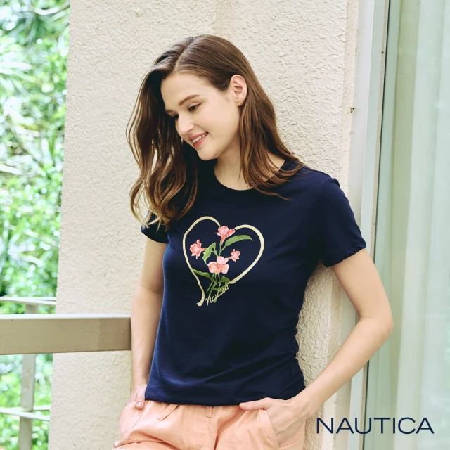 NAUTICA 女裝 夏日花卉印花短袖T恤(深藍色)