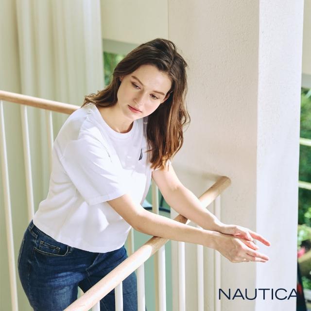 【NAUTICA】女裝 經典帆船刺繡LOGO短版T恤(白色)