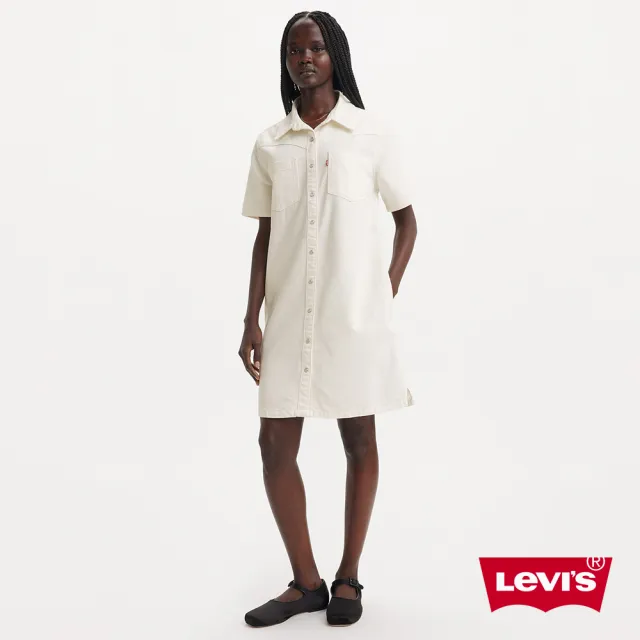 【LEVIS 官方旗艦】女款 襯衫式短袖丹寧牛仔洋裝 人氣新品 A9480-0001