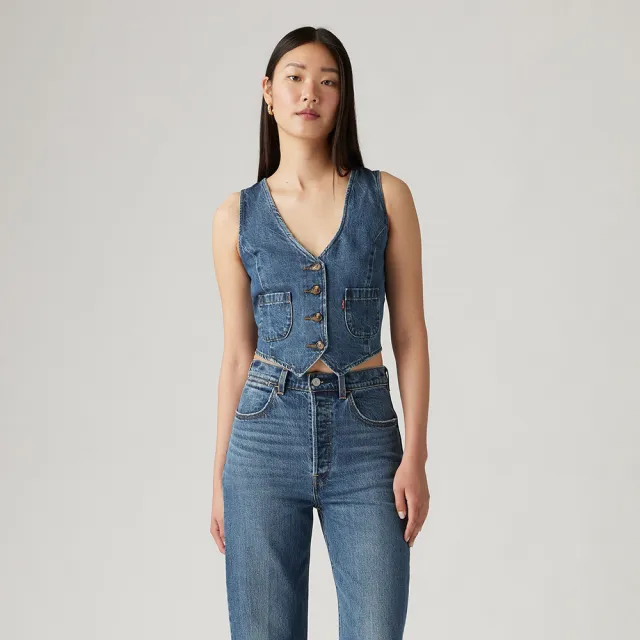 【LEVIS 官方旗艦】女款 深V復古丹寧牛仔背心 人氣新品 A8749-0013