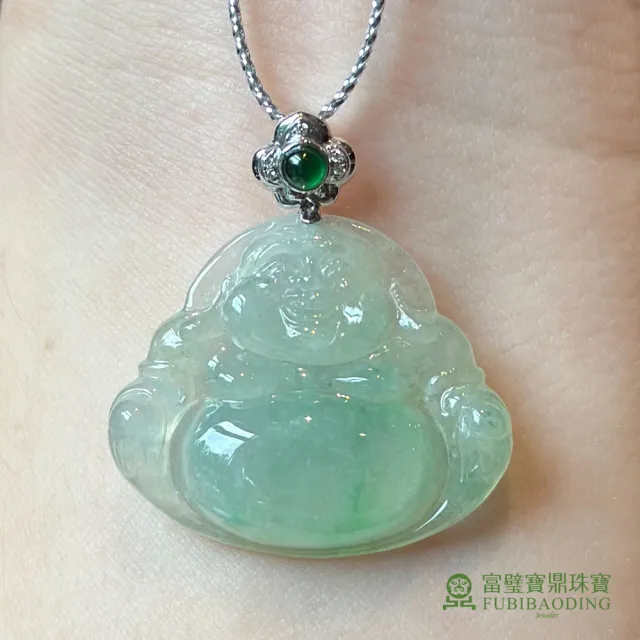 【Fubibaoding jeweler 富璧寶鼎珠寶】糯冰種淡綠翡翠彌勒佛墜(天然A貨 翡翠 彌勒佛 送禮)