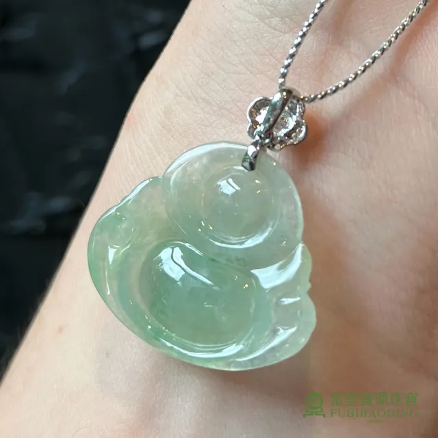 【Fubibaoding jeweler 富璧寶鼎珠寶】糯冰種淡綠翡翠彌勒佛墜(天然A貨 翡翠 彌勒佛 送禮)