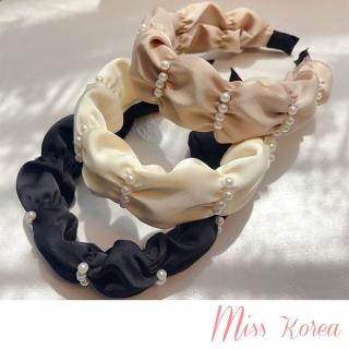 【MISS KOREA】珍珠髮箍/韓國設計法式優雅氣質珍珠高顱頂設計髮箍 髮圈(3色任選)