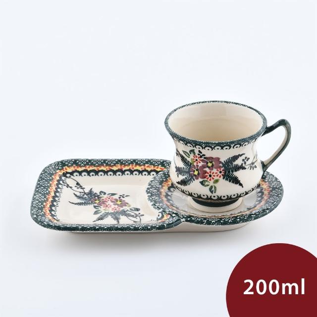 【美學生活 波蘭陶】波蘭陶 Cerraf  花茶杯+茶托點心盤組 200ml 波蘭手工製 馬克杯 點心盤(碧綠幽然系列)