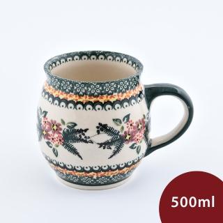 【美學生活 波蘭陶】波蘭陶 Cerraf 胖胖杯 500ml 波蘭手工製 馬克杯 咖啡杯 水杯 茶杯(碧綠幽然系列)