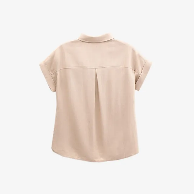 【Arnold Palmer 雨傘】女裝-休閒寬鬆前短後長短袖襯衫(奶茶色)