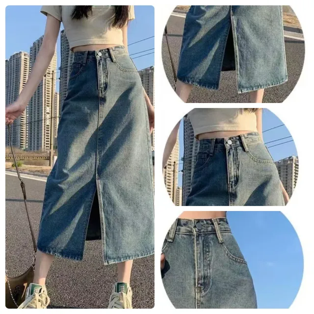【ASister 小姊姊】*出清品*現貨在庫★A字牛仔長裙☆加大尺碼顯瘦高腰收腹A字牛仔裙/長裙(3色_XS-5XL)