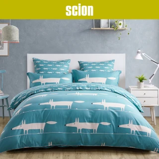 【Scion】萊賽爾天絲雙人四件式床包組-狐狸-藍(金安德森寢具 狐狸寢具 SCION寢具)