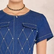 【ILEY 伊蕾】珍珠菱格紋牛仔經典洋裝(藍色；M-XL；1242318714)