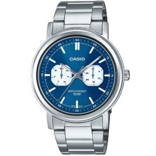 【CASIO 卡西歐】卡西歐大錶徑石英鋼帶男錶-藍(MTP-E335D-2E1 臺灣公司貨)
