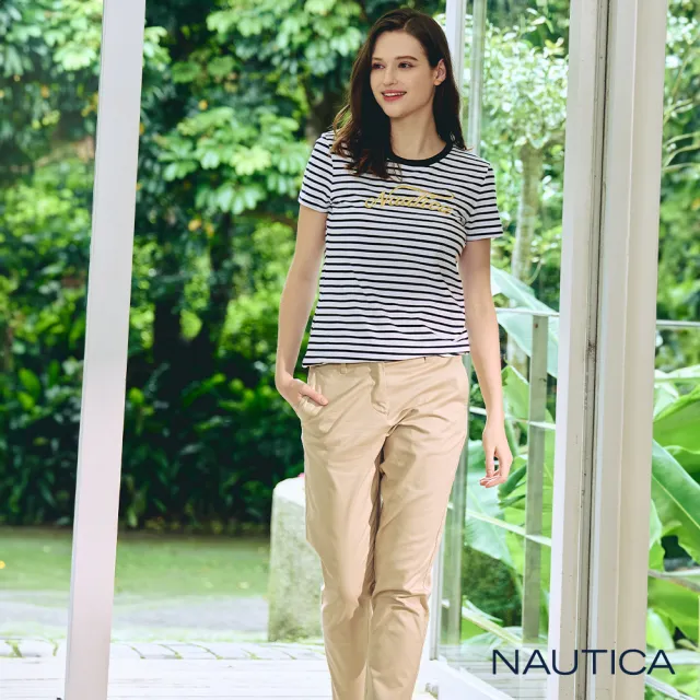 【NAUTICA】女裝 素面修身休閒長褲(卡其色)