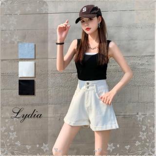 【Lydia】現貨 短褲 牛仔短褲 夏季設計款百搭反摺牛仔褲(藍、黑、白 M-2XL)