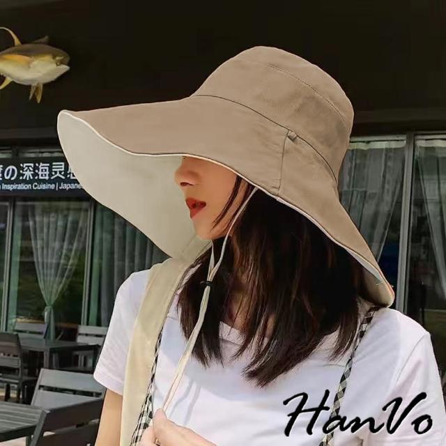 【HanVo】現貨 時尚大帽檐防曬漁夫帽(夏日遮陽百搭氣質 韓系配件 女生配件 8183)