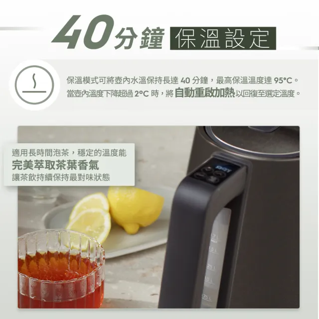 【Electrolux 伊萊克斯】極致美味 500 智能溫控電茶壺-1.7L 珍珠黑(E5EK1-51BP)