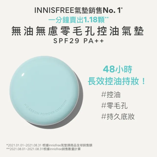 【INNISFREE】無油無慮零毛孔控油氣墊1+1組(14g+14g / SPF29)