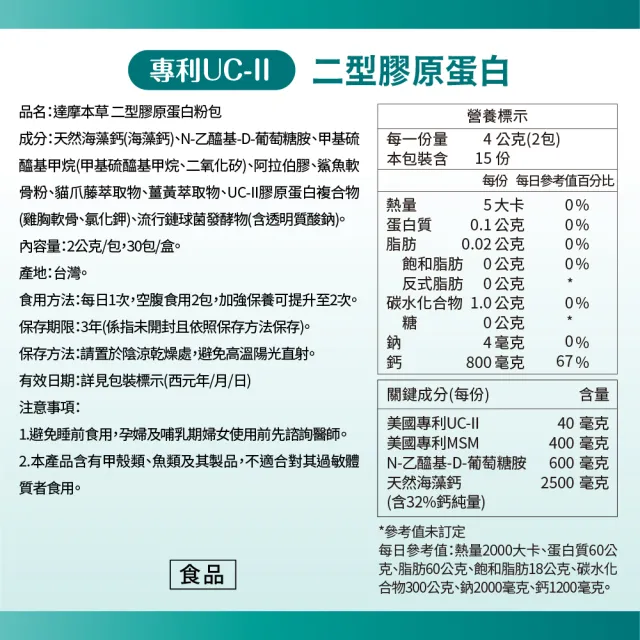 【達摩本草】UC-II 專利二型膠原蛋白複方1入組(30包/盒)