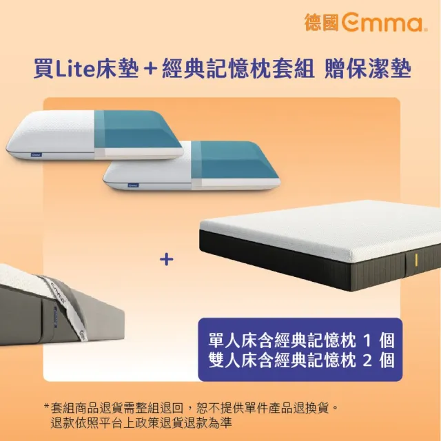 【德國Emma】Lite獨立筒床墊 +經典記憶枕 贈保潔墊 單人加大(100天試睡 高CP值記憶棉獨立筒床墊)