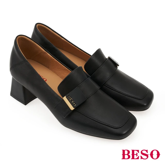 A.S.O 阿瘦集團 BESO質感層次金釦粗跟樂福鞋(黑色)