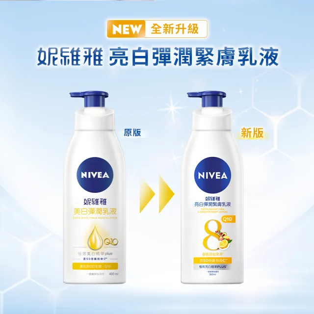 【NIVEA 妮維雅】買1送1★亮白彈潤緊膚乳液380ml(美白保濕身體潤膚乳/共2入)