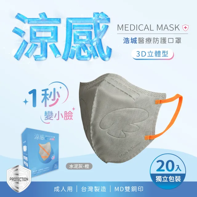 【HC浩城-3D涼感口罩-任選2盒組(40片) 單片包裝】KN95 透氣&舒適(1秒變小臉 台灣製造 醫療級)