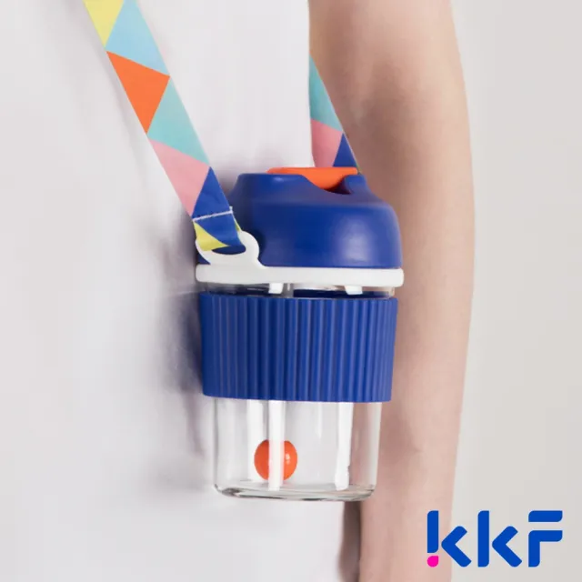 【KKF 吻吻魚】彩虹啵啵兩用吸管隨行杯 365ml 兩入組(耐熱玻璃、食品級矽膠、附精美)