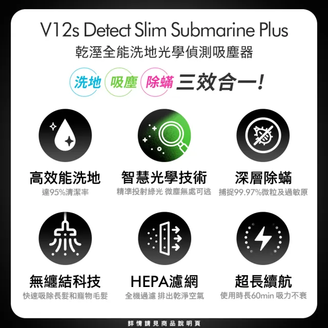 【dyson 戴森】V12s Detect Slim Submarine Plus SV46 乾溼全能洗地吸塵器(雙主吸頭 洗地機 獨家普魯士藍)_