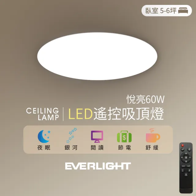 【Everlight 億光】悅亮60W LED遙控吸頂燈(適用5-6坪)