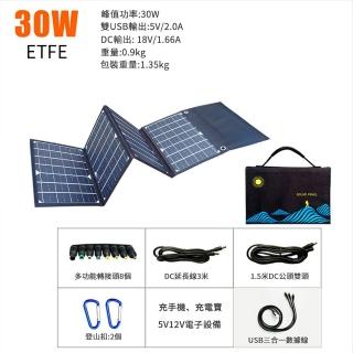 【菲仕德】30W太陽能充電板ETFE 光伏板(可折疊 單晶矽 ETFE材質 戶外電源雙USB+DC輸出)