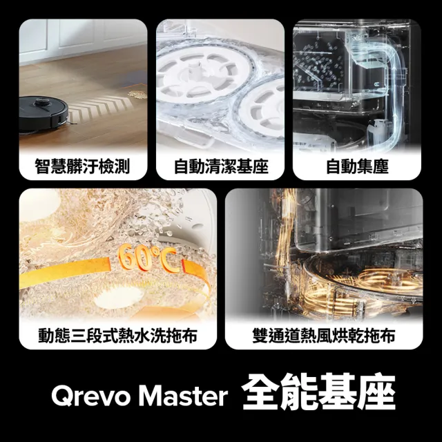 【Roborock 石頭科技】Qrevo Master掃地機-黑曜霸主(AI全能雙臂/截斷毛髮/自清潔基座/60度熱水洗/熱風烘)