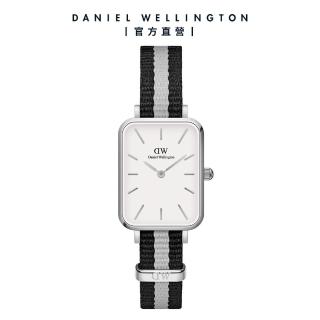 【Daniel Wellington】DW Quadro 20X26 雙色黑灰織紋錶-白錶盤(DW00100676)