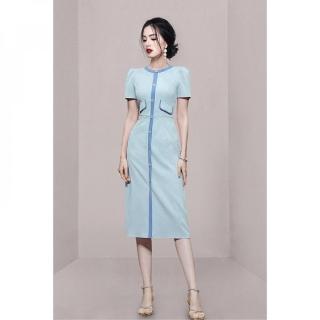 【Very Buy 非常勸敗】預購/夏季優雅時尚圓領泡泡袖收腰顯瘦法式小香風洋裝