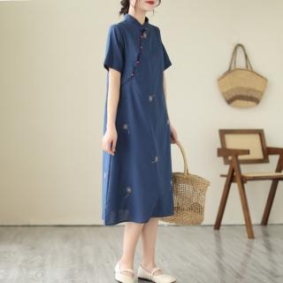 【Very Buy 非常勸敗】預購/仿古風女裝洋裝女裝氣質刺繡花旗袍大尺碼A字裙