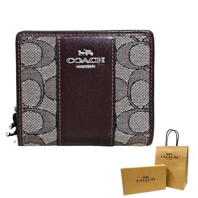 【COACH】COACH 新款經典Logo直線條搭扣短夾(贈原廠紙袋紙盒母親節送禮)