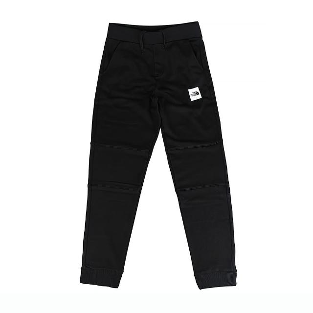 【The North Face】The North Face簡潔壓印左口袋白黑LOGO設計棉質鬆緊運動長褲(男款/黑x白)