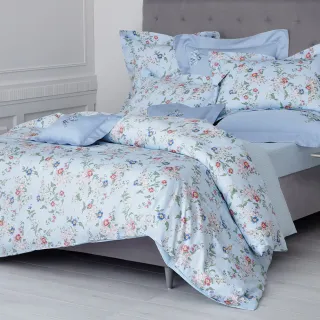 【WEDGWOOD】100%天絲300織床包兩用印花被套枕套四件組-蘋果花園(特大)