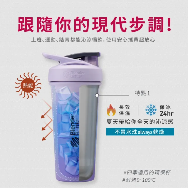 【Blender Bottle】Strada Sleek不鏽鋼｜限量款 按壓防漏水壺710ml｜原裝(BlenderBottle/運動水壺/冰霸杯)