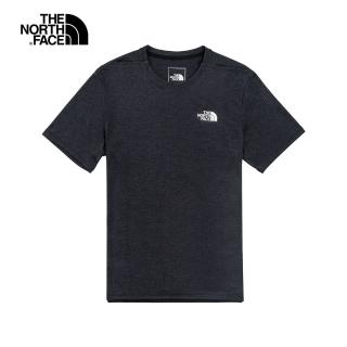 【The North Face 官方旗艦】北面男款黑灰拼接吸濕排汗短袖T恤｜536QKS7(排汗衫)